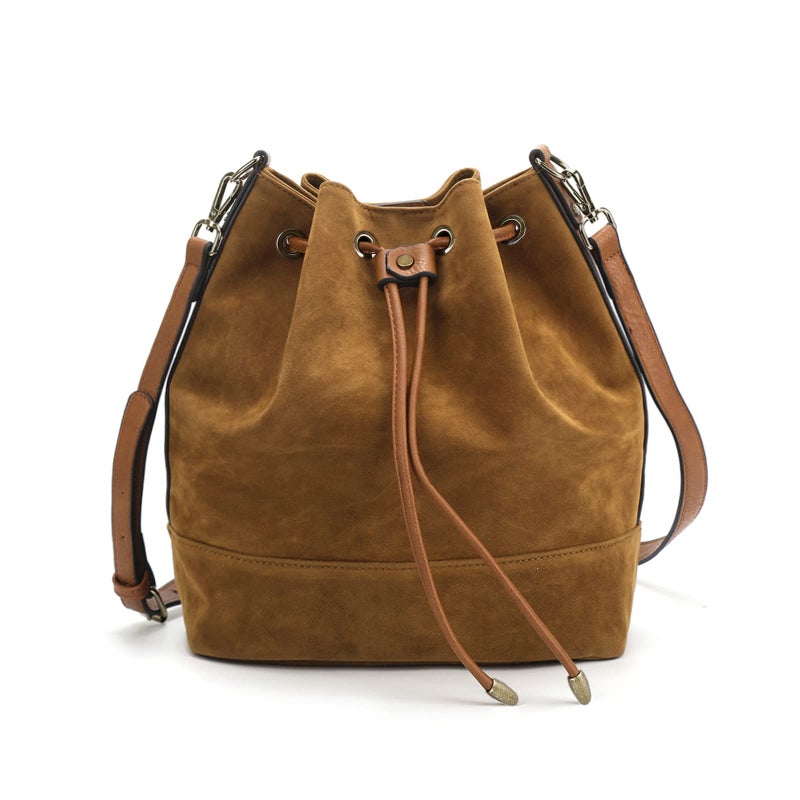 AFKOMST Leather Bucket Bags and Drawstring Crossbody Purse for Women Medium Tote and Hobo Handbags with 2 Shouder Straps - Image 1